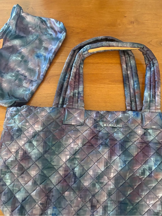 MZ Wallace Handbags - MZ Wallace Quilted Tote in Teal & Navy Mosaic Print